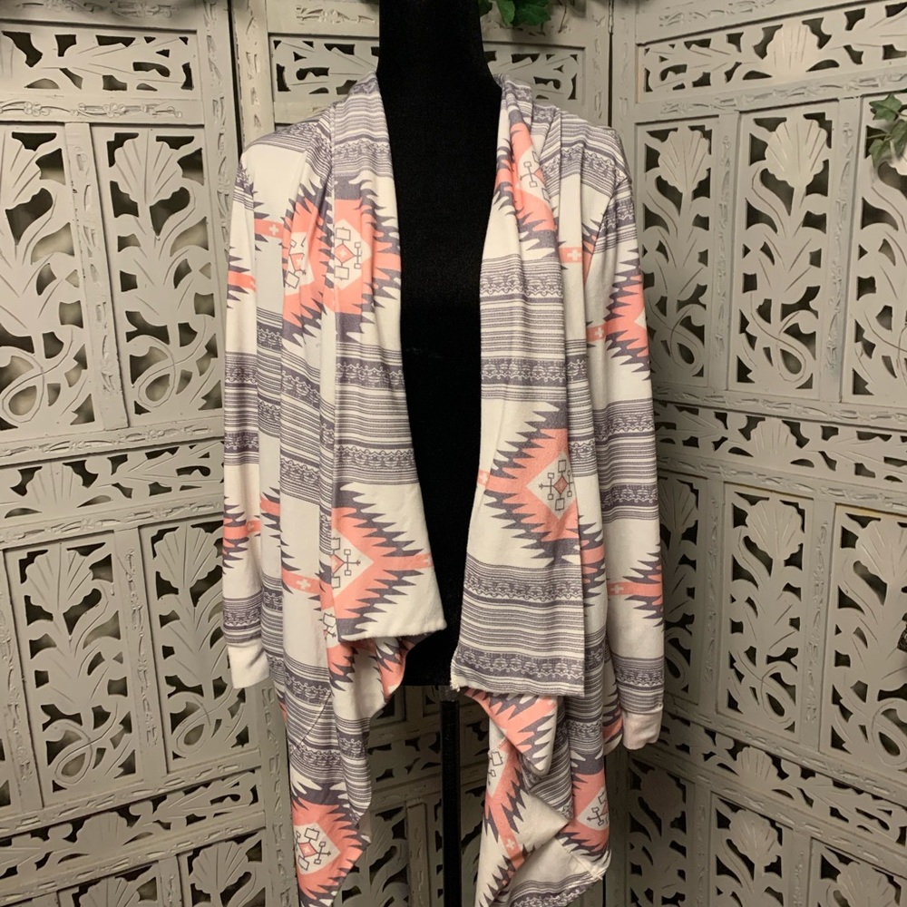 ARTISTIC TASTE! SOFT COZY PINK & GRAY OPEN FRONT LONG SLEEVE SWEATER  CARDIGAN